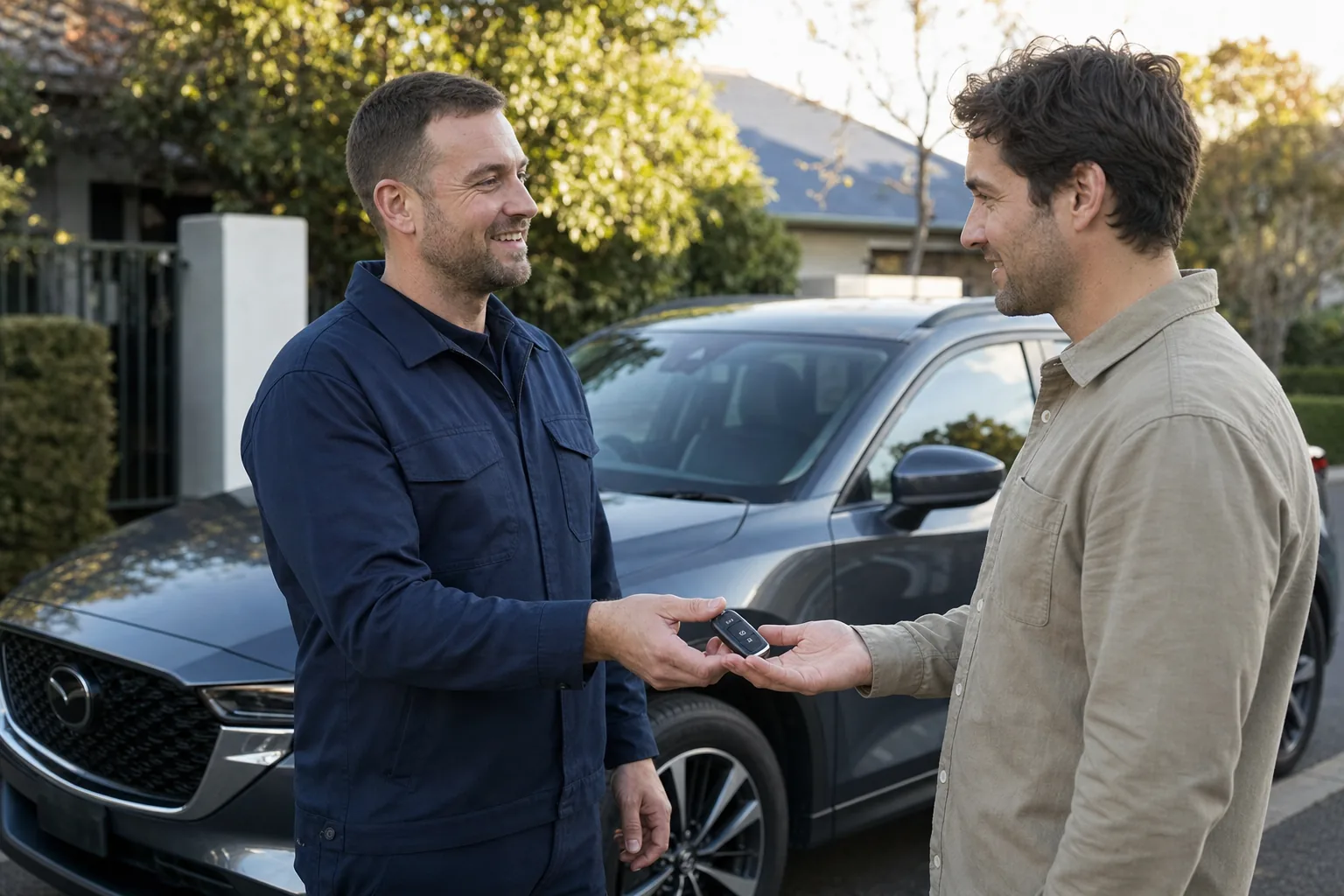 Customer receiving a replacement car key in Elsternwick