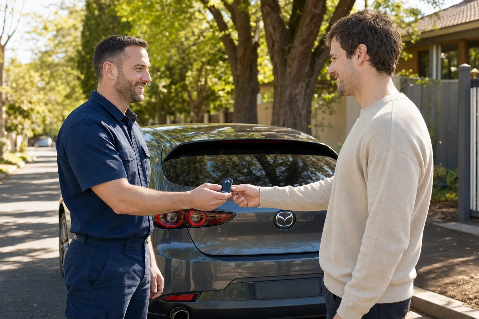 Customer receiving a replacement car key in McKinnon