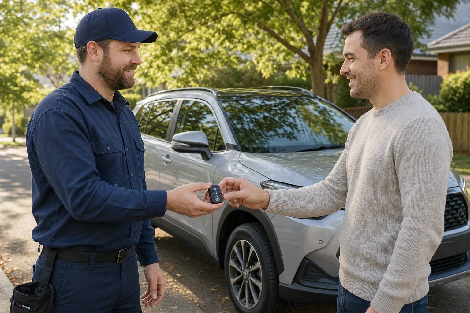 Customer receiving a replacement car key in Ormond