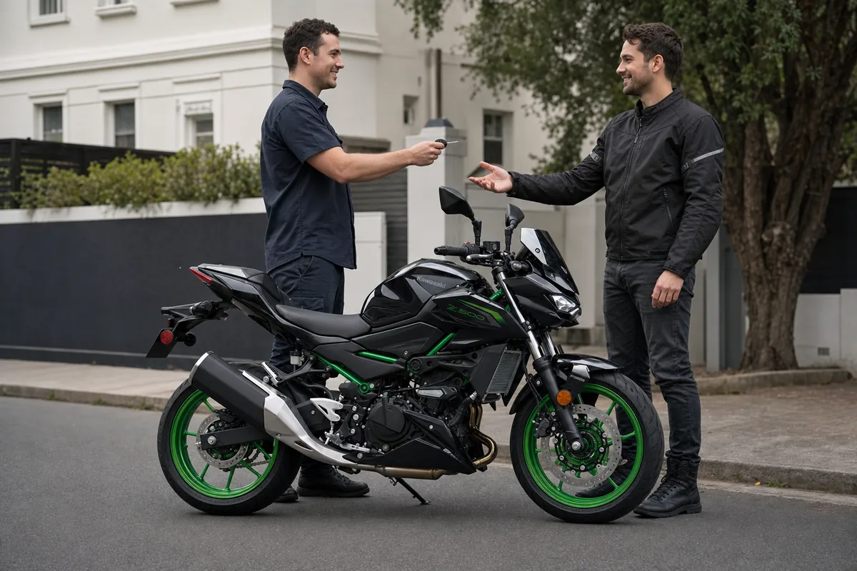 Ostan Locksmiths handing a replacement motorcycle key to a rider in Brighton
